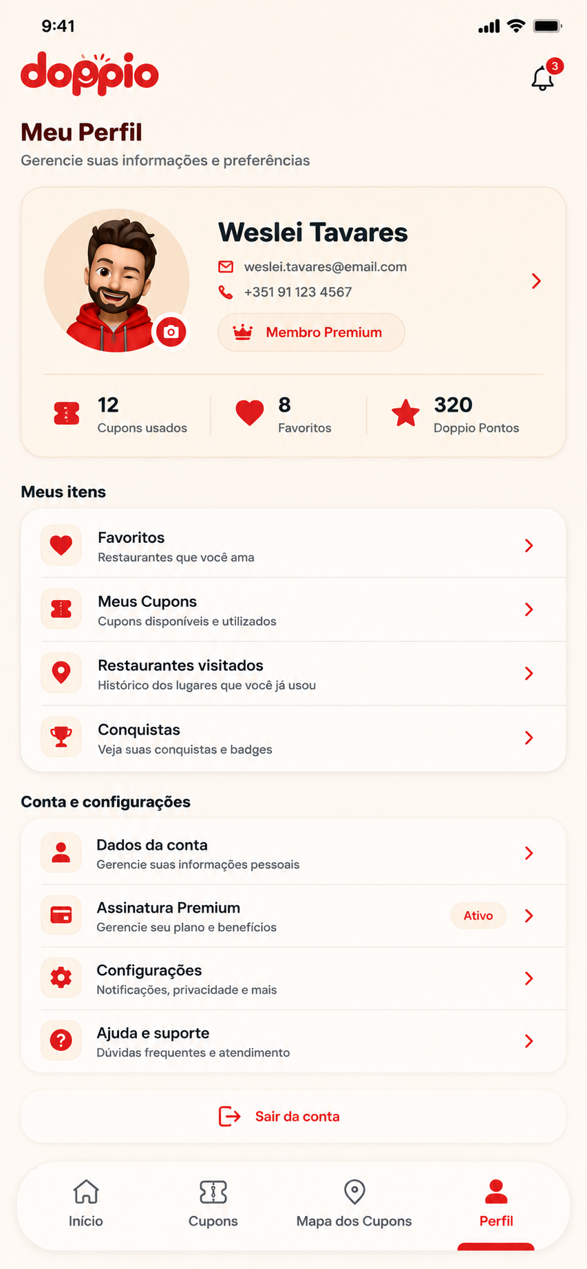 App Doppio — Tela Perfil
